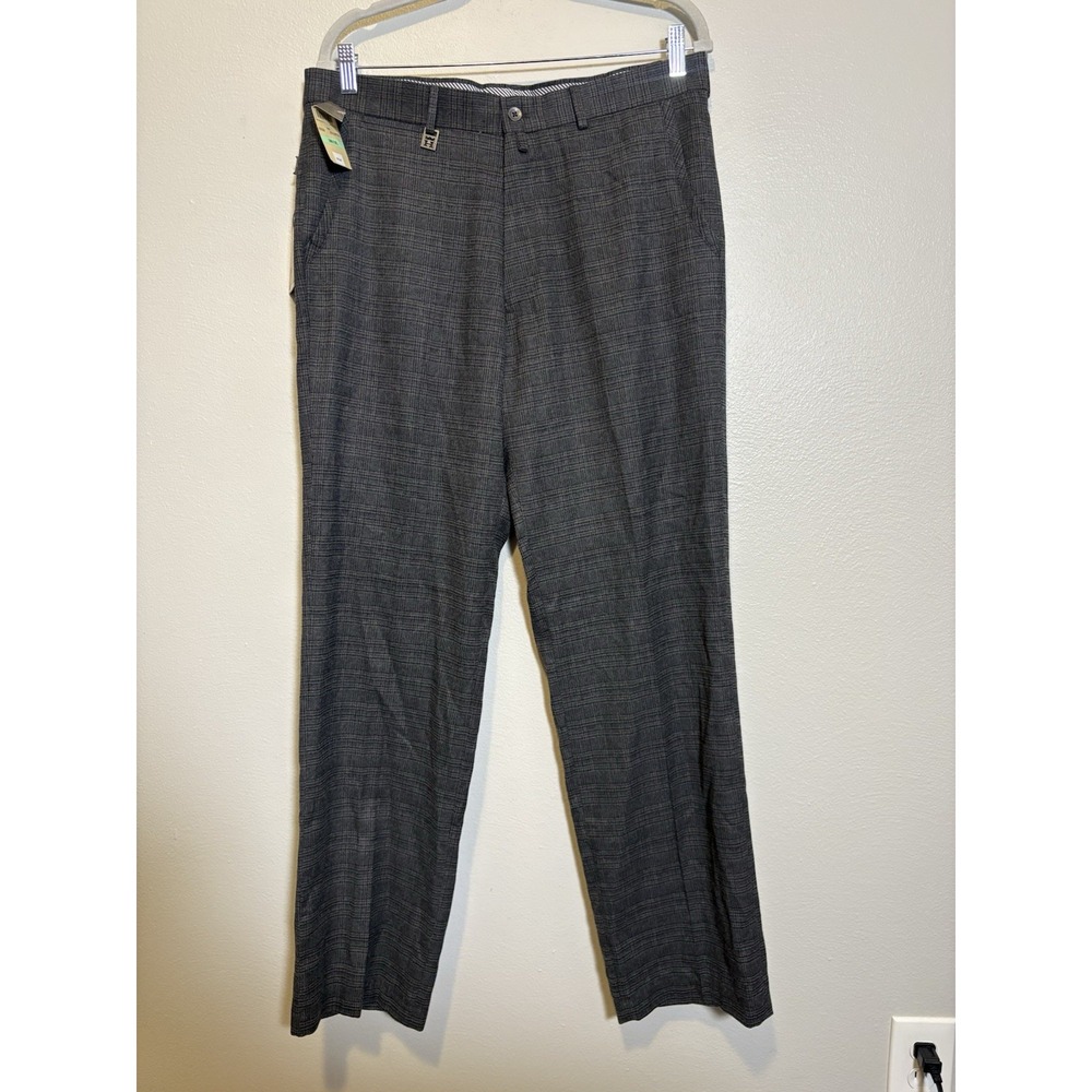 Haggar Herring Bone Knit Charcoal Men's 34x32 Grunge Modern Glen Plaid Career